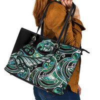 Maori Matariki - Manaia Leather Tote Bag Emerald Paua Shell LT7 - Polynesian Pride