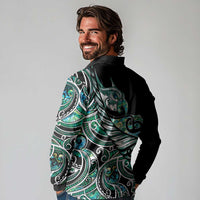 Maori Matariki - Manaia Long Sleeve Polo Shirt Emerald Paua Shell LT7 - Polynesian Pride