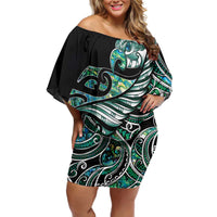Maori Matariki - Manaia Off Shoulder Short Dress Emerald Paua Shell LT7 Women Green - Polynesian Pride