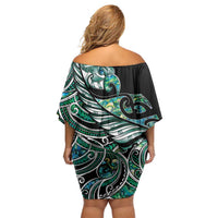 Maori Matariki - Manaia Off Shoulder Short Dress Emerald Paua Shell LT7 - Polynesian Pride