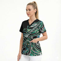 Maori Matariki - Manaia Scrub Top Emerald Paua Shell LT7 - Polynesian Pride