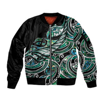 Maori Matariki - Manaia Sleeve Zip Bomber Jacket Emerald Paua Shell LT7 Unisex Green - Polynesian Pride