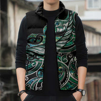 Maori Matariki - Manaia Sleeveless Puffer Jacket Emerald Paua Shell LT7 - Polynesian Pride