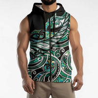 Maori Matariki - Manaia Sleeveless Zip Hoodie Emerald Paua Shell LT7 - Polynesian Pride