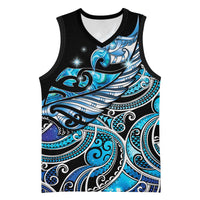 Maori Matariki - Manaia Basketball Jersey Galaxy Blue Paua Shell LT7 Unisex Blue - Polynesian Pride