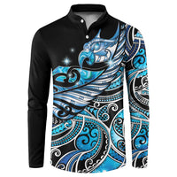 Maori Matariki - Manaia Button Sweatshirt Galaxy Blue Paua Shell LT7 Blue - Polynesian Pride