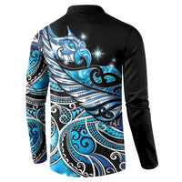 Maori Matariki - Manaia Button Sweatshirt Galaxy Blue Paua Shell LT7 - Polynesian Pride