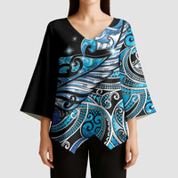 Maori Matariki - Manaia Kimono Sleeve Blouse Galaxy Blue Paua Shell LT7 - Polynesian Pride