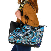 Maori Matariki - Manaia Leather Tote Bag Galaxy Blue Paua Shell LT7 Blue - Polynesian Pride