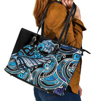 Maori Matariki - Manaia Leather Tote Bag Galaxy Blue Paua Shell LT7 - Polynesian Pride