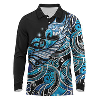 Maori Matariki - Manaia Long Sleeve Polo Shirt Galaxy Blue Paua Shell LT7 Blue - Polynesian Pride