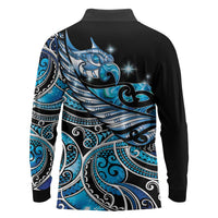 Maori Matariki - Manaia Long Sleeve Polo Shirt Galaxy Blue Paua Shell LT7 - Polynesian Pride