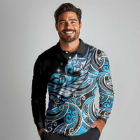 Maori Matariki - Manaia Long Sleeve Polo Shirt Galaxy Blue Paua Shell LT7 - Polynesian Pride