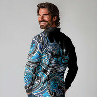 Maori Matariki - Manaia Long Sleeve Polo Shirt Galaxy Blue Paua Shell LT7 - Polynesian Pride