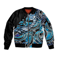 Maori Matariki - Manaia Sleeve Zip Bomber Jacket Galaxy Blue Paua Shell LT7 Unisex Blue - Polynesian Pride
