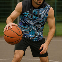 Maori Matariki - Manaia Sleeveless Hoodie Galaxy Blue Paua Shell LT7 - Polynesian Pride