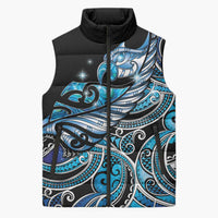 Maori Matariki - Manaia Sleeveless Puffer Jacket Galaxy Blue Paua Shell LT7 Unisex Blue - Polynesian Pride