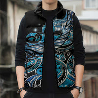 Maori Matariki - Manaia Sleeveless Puffer Jacket Galaxy Blue Paua Shell LT7 - Polynesian Pride