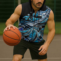 Maori Matariki - Manaia Sleeveless Zip Hoodie Galaxy Blue Paua Shell LT7 - Polynesian Pride