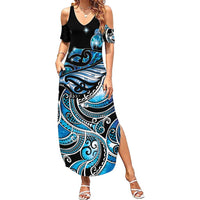 Maori Matariki - Manaia Summer Maxi Dress Galaxy Blue Paua Shell LT7 Women Blue - Polynesian Pride