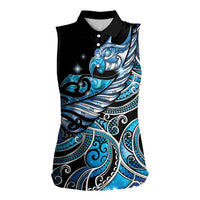 Maori Matariki - Manaia Women Sleeveless Polo Shirt Galaxy Blue Paua Shell LT7 Female Blue - Polynesian Pride