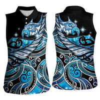 Maori Matariki - Manaia Women Sleeveless Polo Shirt Galaxy Blue Paua Shell LT7 - Polynesian Pride