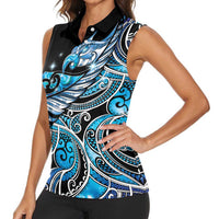 Maori Matariki - Manaia Women Sleeveless Polo Shirt Galaxy Blue Paua Shell LT7 - Polynesian Pride