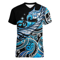 Maori Matariki - Manaia Women V-Neck T-Shirt Galaxy Blue Paua Shell LT7 Female Blue - Polynesian Pride