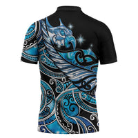 Maori Matariki - Manaia Zipper Polo Shirt Galaxy Blue Paua Shell LT7 - Polynesian Pride