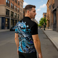 Maori Matariki - Manaia Zipper Polo Shirt Galaxy Blue Paua Shell LT7 - Polynesian Pride