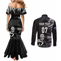 Personalised New Zealand Rugby Couples Matching Mermaid Dress and Long Sleeve Button Shirts Silver Fern Basic 2023 World Cup LT7 - Polynesian Pride