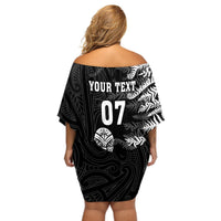 Personalised New Zealand Rugby Off Shoulder Short Dress Silver Fern Basic 2023 World Cup LT7 - Polynesian Pride