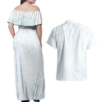 White Sunday Couples Matching Off Shoulder Maxi Dress and Hawaiian Shirt Plumeria Tatau Mix Tapa