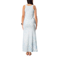 White Sunday Tank Maxi Dress Plumeria Tatau Mix Tapa LT7 - Polynesian Pride