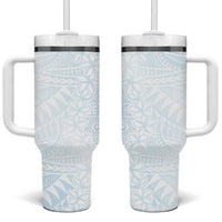 White Sunday Tumbler With Handle Plumeria Tatau Mix Tapa LT7 One Size: 40 oz White - Polynesian Pride