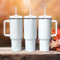 White Sunday Tumbler With Handle Plumeria Tatau Mix Tapa LT7 - Polynesian Pride