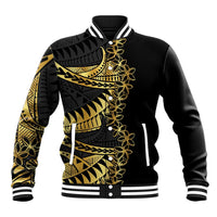 Polynesia Baseball Jacket Black & Gold Fancy Plumeria LT7 Unisex Black Gold - Polynesian Pride