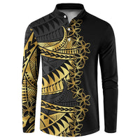 Polynesia Button Sweatshirt Black & Gold Fancy Plumeria LT7 Black Gold - Polynesian Pride