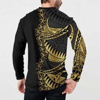 Polynesia Button Sweatshirt Black & Gold Fancy Plumeria LT7 - Polynesian Pride