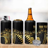 Polynesia Personalised 4 in 1 Can Cooler Tumbler Black & Gold Fancy Plumeria