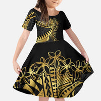 Polynesia Family Matching Summer Maxi Dress and Hawaiian Shirt Black & Gold Fancy Plumeria LT7 Daughter's Dress Black Gold - Polynesian Pride