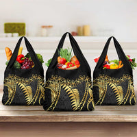 Polynesia Grocery Bag Black & Gold Fancy Plumeria LT7 3-pack One Size Black Gold - Polynesian Pride