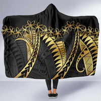 Polynesia Hooded Blanket Black & Gold Fancy Plumeria LT7 One Size Black Gold - Polynesian Pride