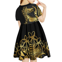Polynesia Kid Short Sleeve Dress Black & Gold Fancy Plumeria