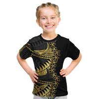 Polynesia Kid T Shirt Black & Gold Fancy Plumeria