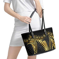 Polynesia Leather Tote Bag Black & Gold Fancy Plumeria LT7 - Polynesian Pride