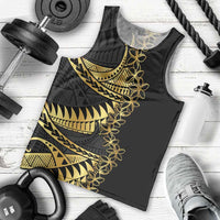 Polynesia Men Tank Top Black & Gold Fancy Plumeria LT7 - Polynesian Pride
