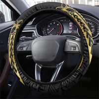 Polynesia Steering Wheel Cover Black & Gold Fancy Plumeria LT7 - Polynesian Pride