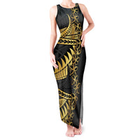 Polynesia Tank Maxi Dress Black & Gold Fancy Plumeria LT7 Women Black Gold - Polynesian Pride