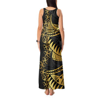 Polynesia Tank Maxi Dress Black & Gold Fancy Plumeria LT7 - Polynesian Pride